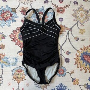 Vintage Speedo Black & White Criss Cross One Piece Swimsuit Size 8